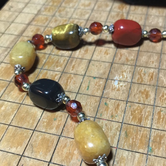 EVC Bohemian Jasper Stone 22”L Necklace Earthy Fall Colors Silver Tone Accents - Picture 6 of 8